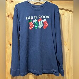 Life Is Good Christmas Stocking Navy Long Sleeve Tee